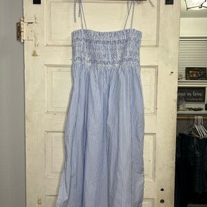 J. Crew Blue and White Smocked Dress